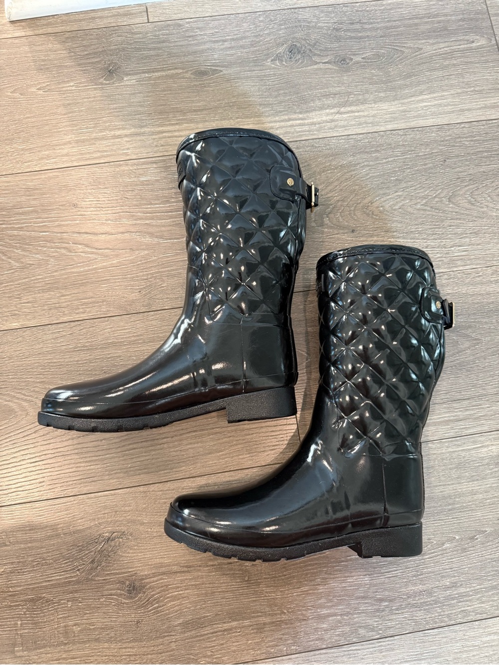 Hunter Black Adjustable Quilted Refined Slim Fit Short Rain Boots Size 7 - Picture 9 of 15